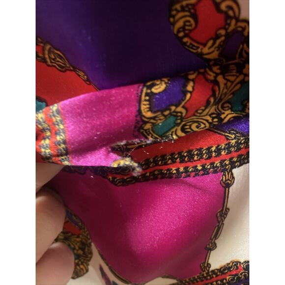 80s 90s Frederick's of Hollywood Satin Long Full Length Jewel Tone Robe Large - Picture 7 of 9